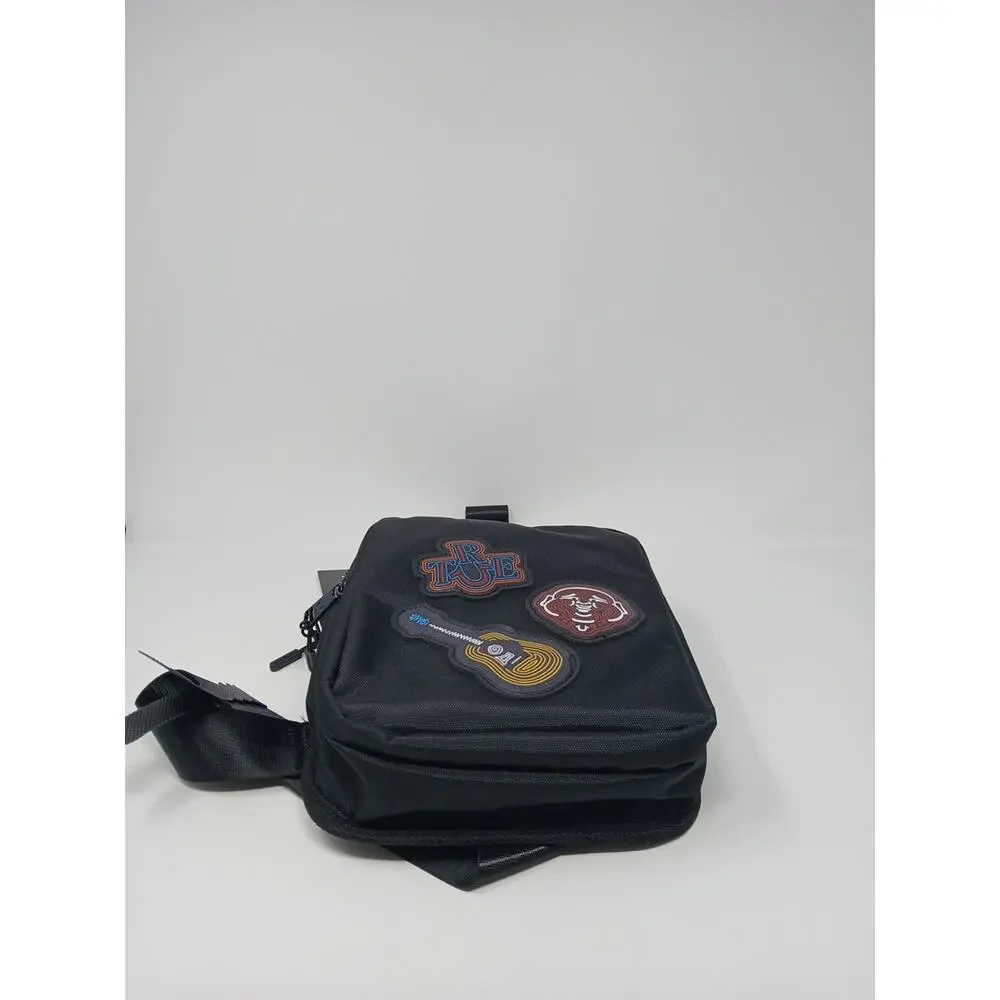 True Religion Black Crossbody Bag Men Zip Outer Pockets Guitar Character
